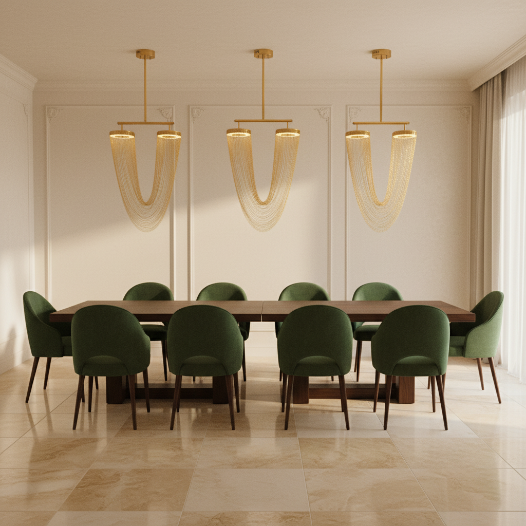 Aurelia Chandelier With Metallic Chain For Dining Room Modern Look