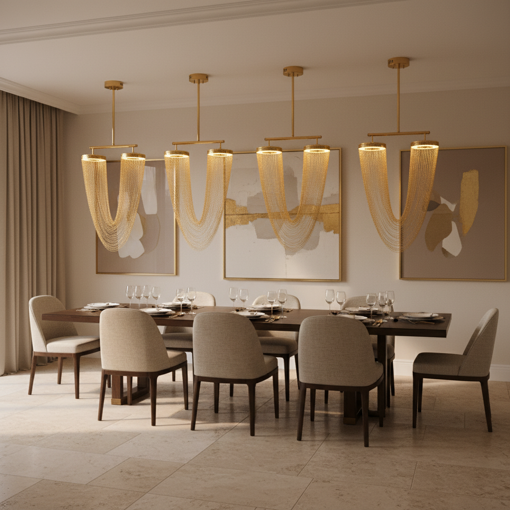 Aurelia Chandelier With Metallic Chain For Dining Room Modern Look