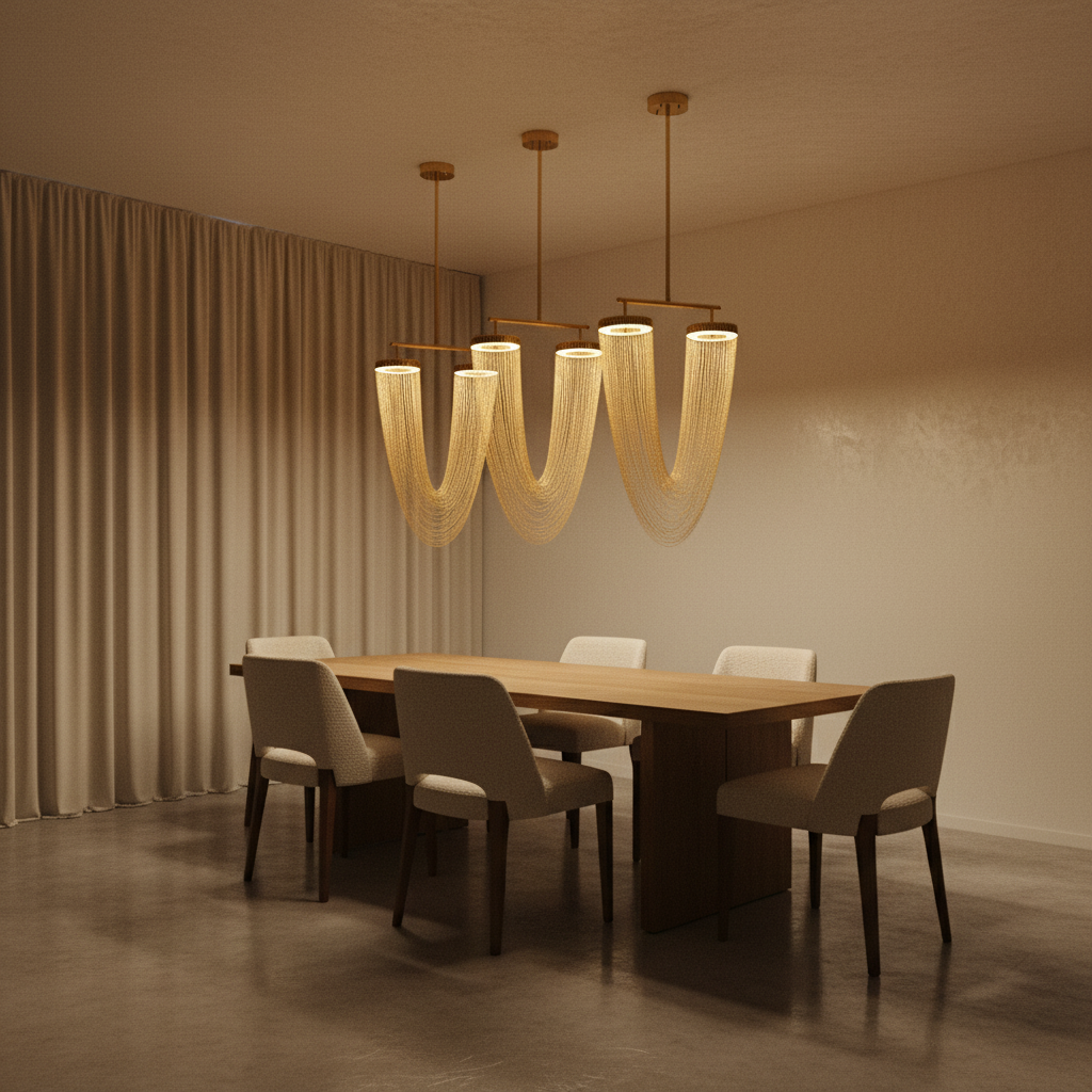 Aurelia Chandelier With Metallic Chain For Dining Room Modern Look