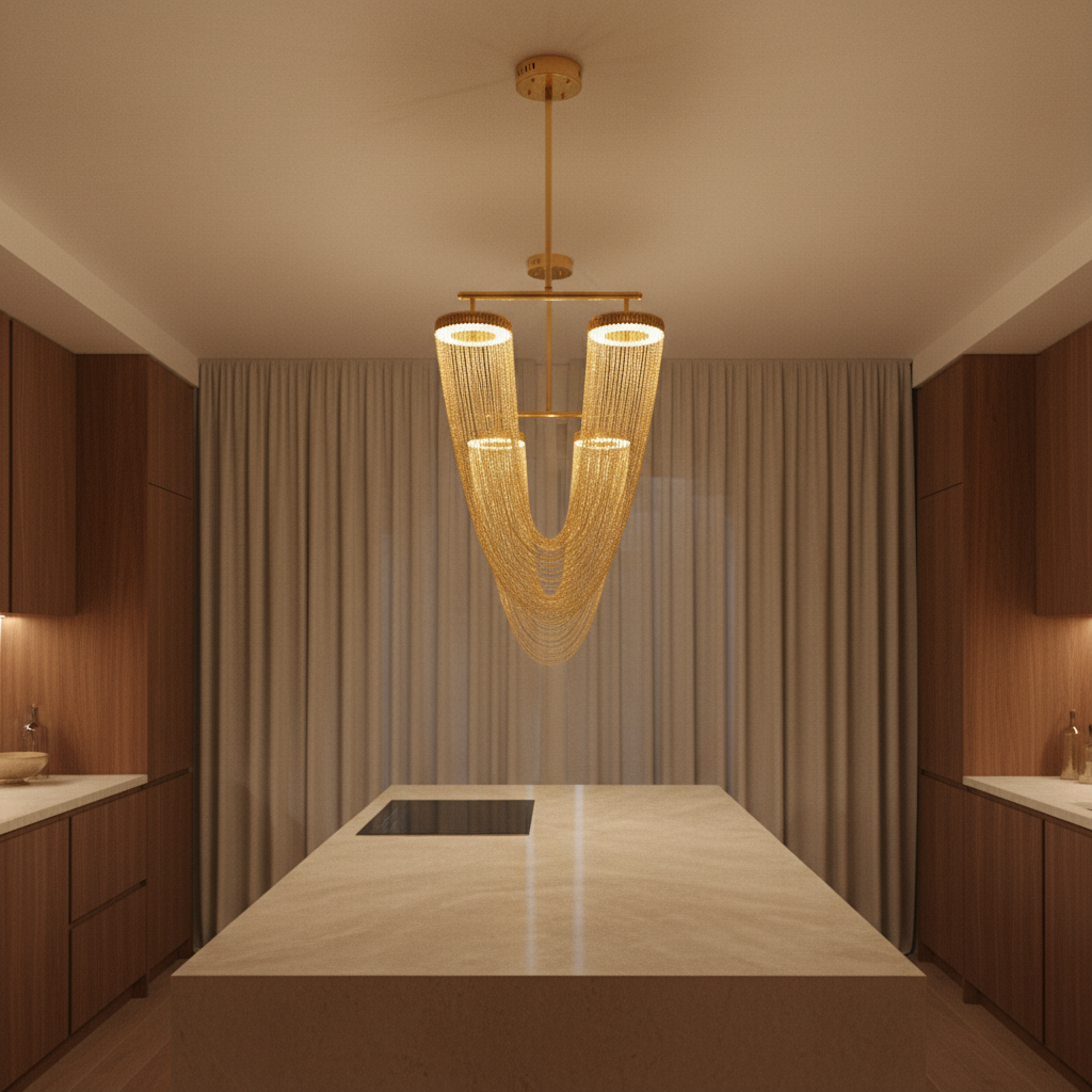 Aurelia Chandelier With Metallic Chain For Dining Room Modern Look