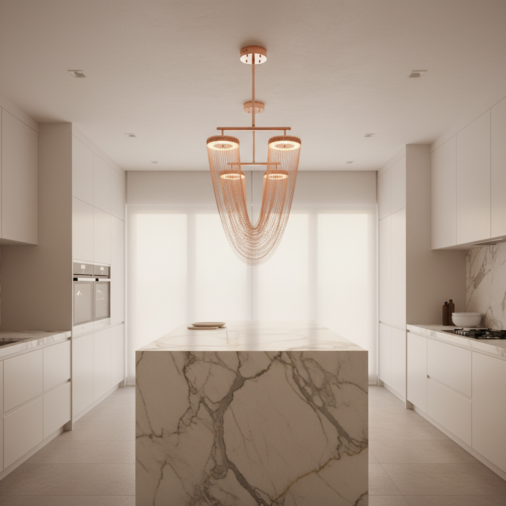 Aurelia Chandelier With Metallic Chain For Dining Room Modern Look
