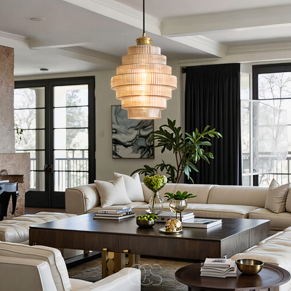 Elegant Carafe Glass Pendant Light With Brass Accents
