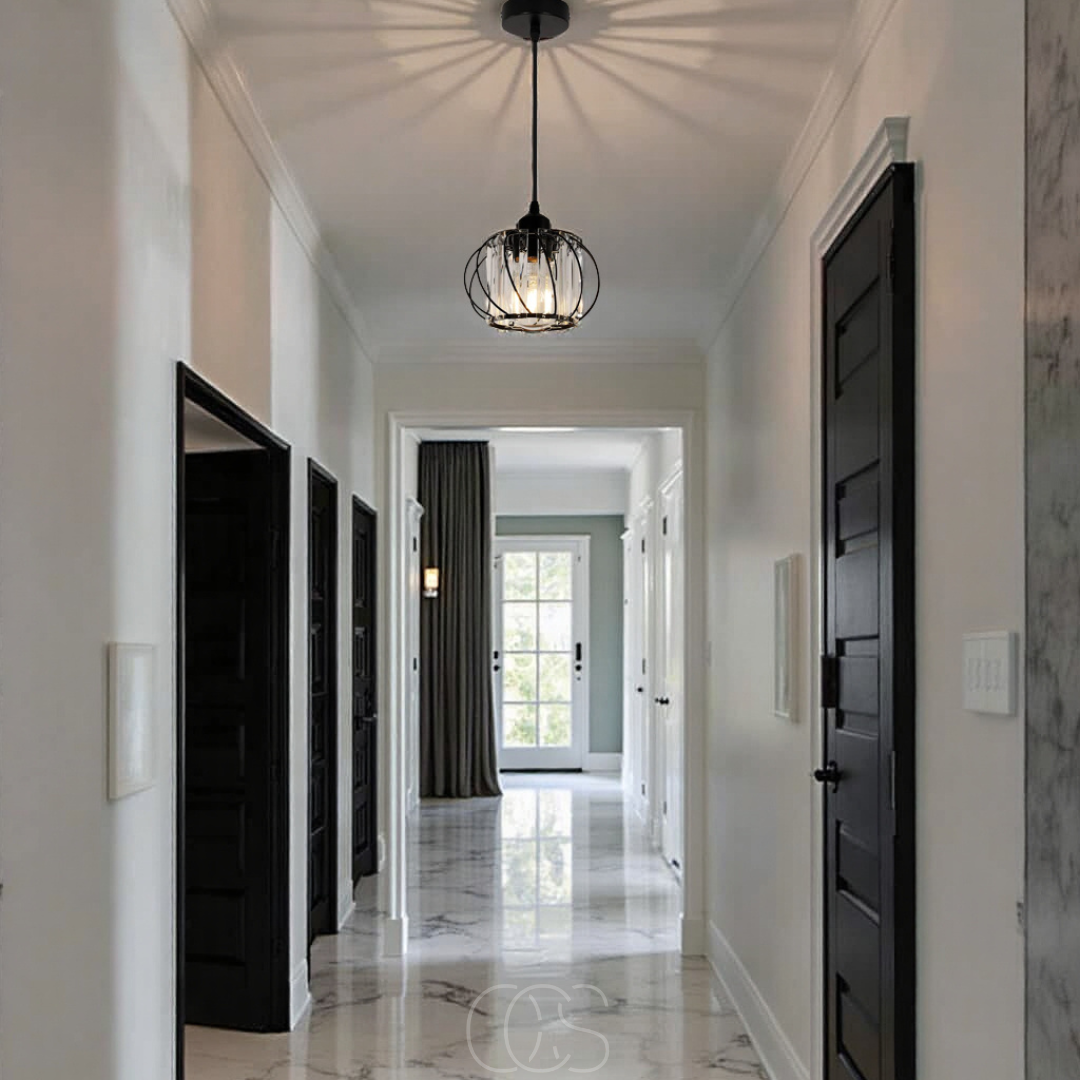 Nordic Pendant Light With Spherical Glass Shade In Black