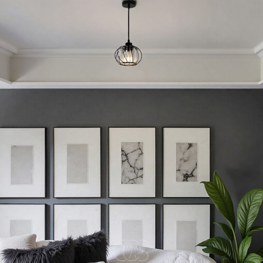 Nordic Pendant Light With Spherical Glass Shade In Black