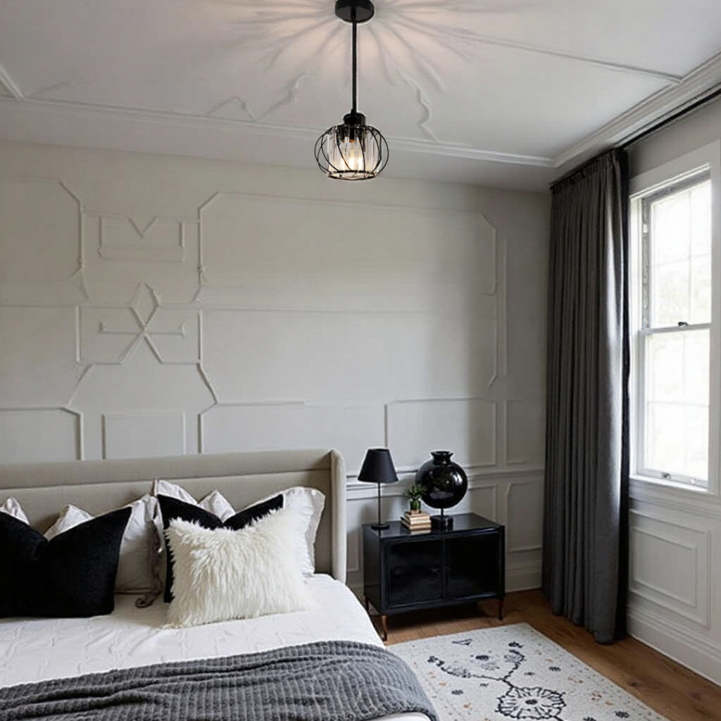 Nordic Pendant Light With Spherical Glass Shade In Black