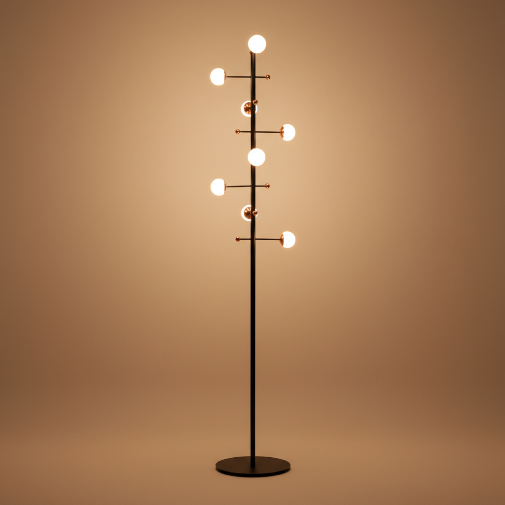 AuraLume Dimmable Floor Lamp In Iron Opal Glass Spheres