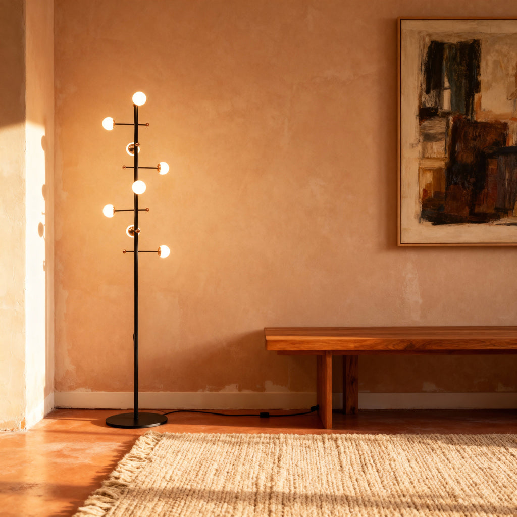 AuraLume Dimmable Floor Lamp In Iron Opal Glass Spheres