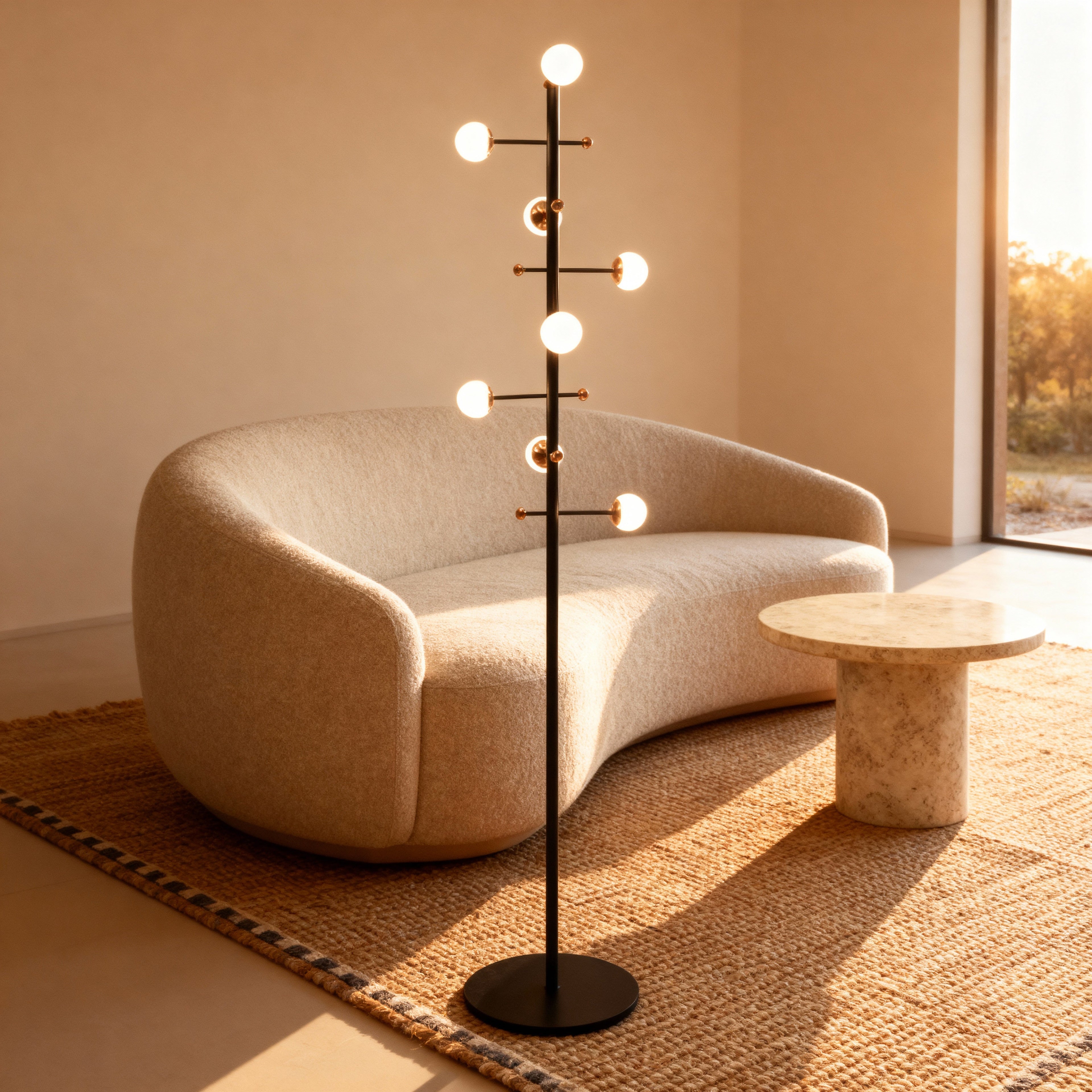 AuraLume Dimmable Floor Lamp In Iron Opal Glass Spheres