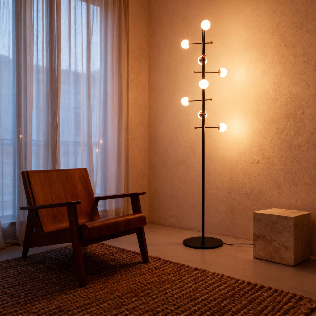 AuraLume Dimmable Floor Lamp In Iron Opal Glass Spheres