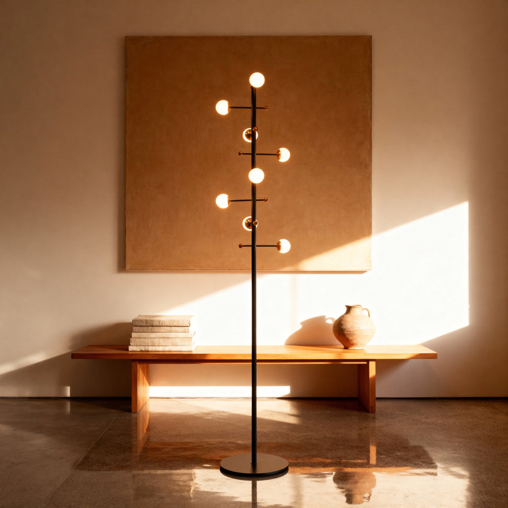 AuraLume Dimmable Floor Lamp In Iron Opal Glass Spheres