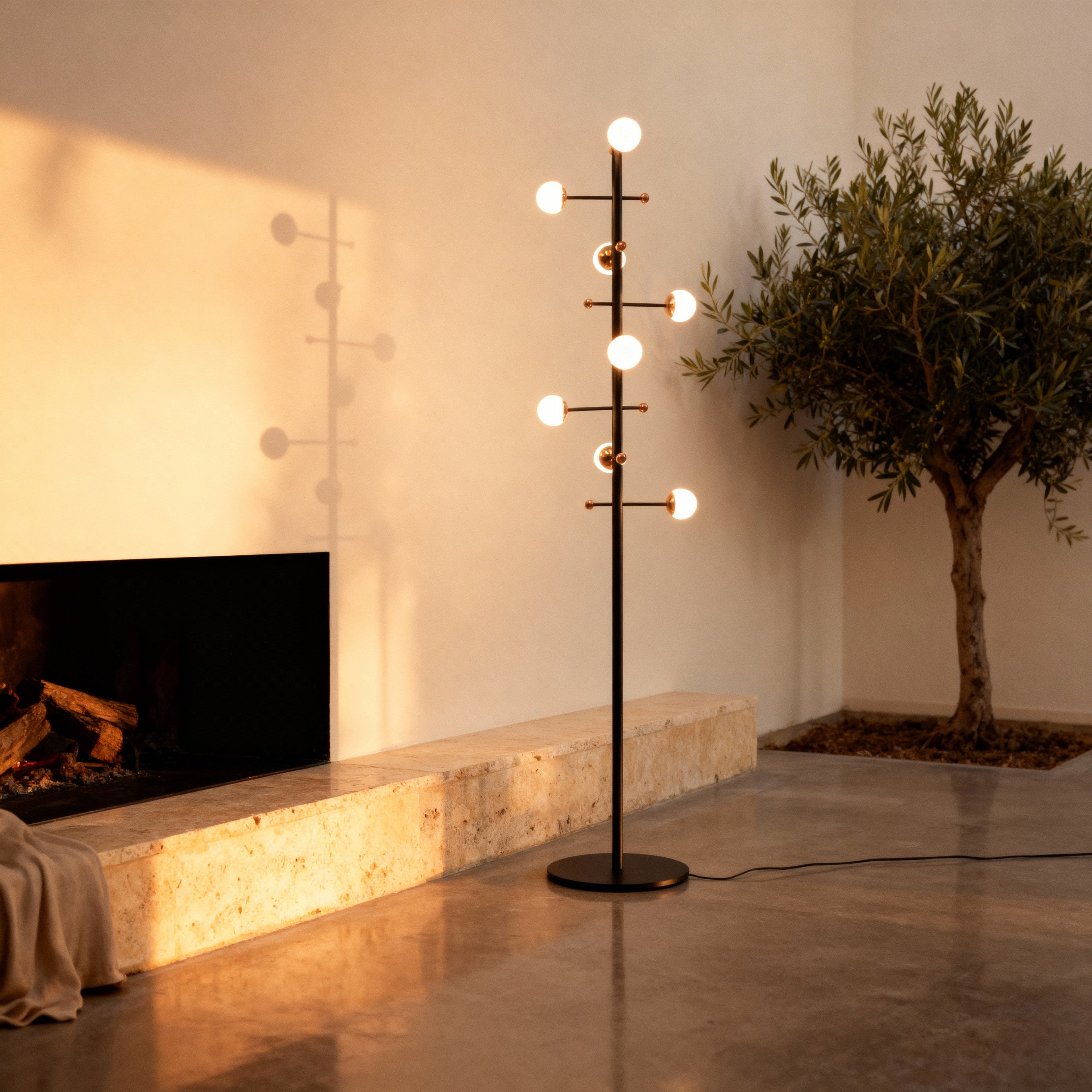 AuraLume Dimmable Floor Lamp In Iron Opal Glass Spheres