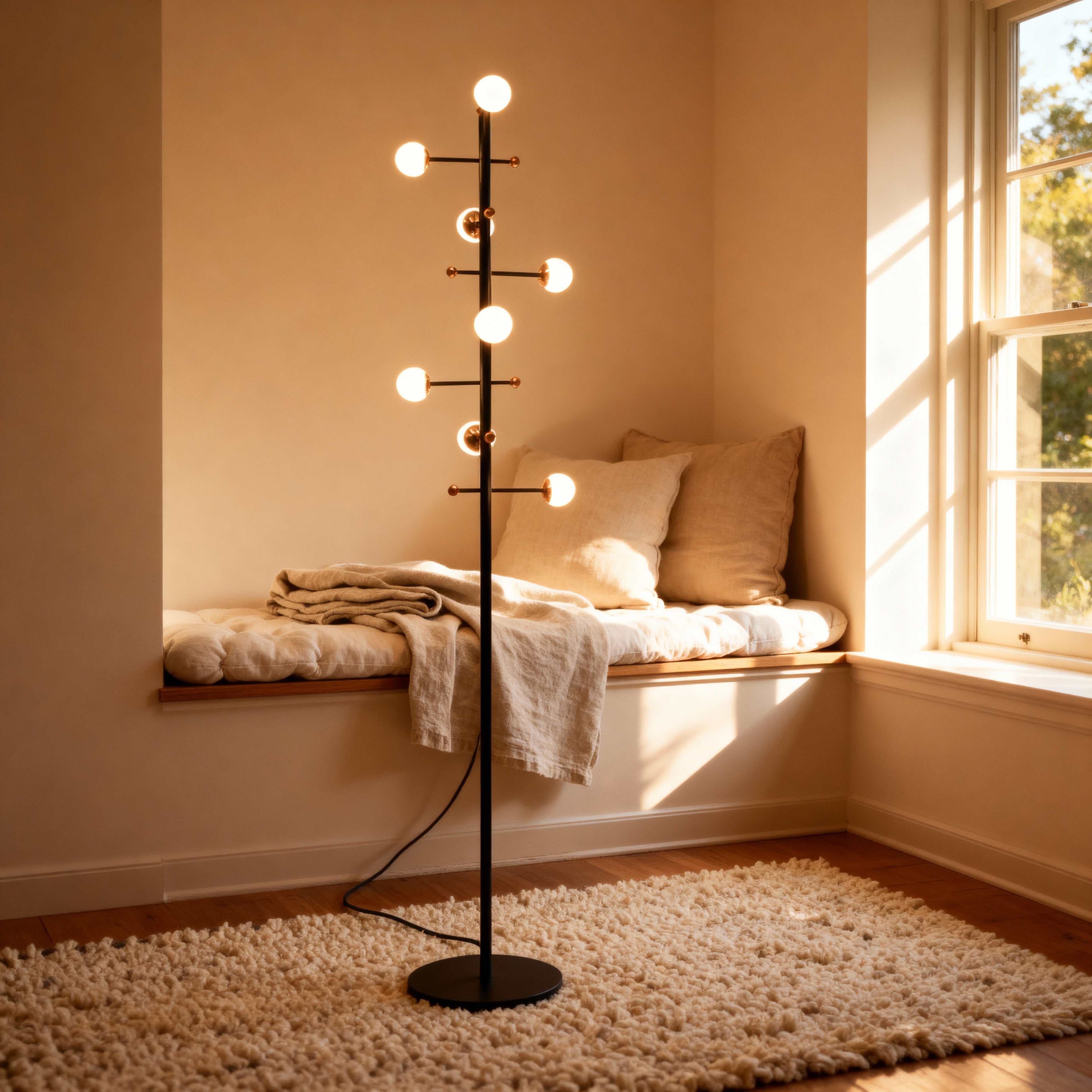 AuraLume Dimmable Floor Lamp In Iron Opal Glass Spheres