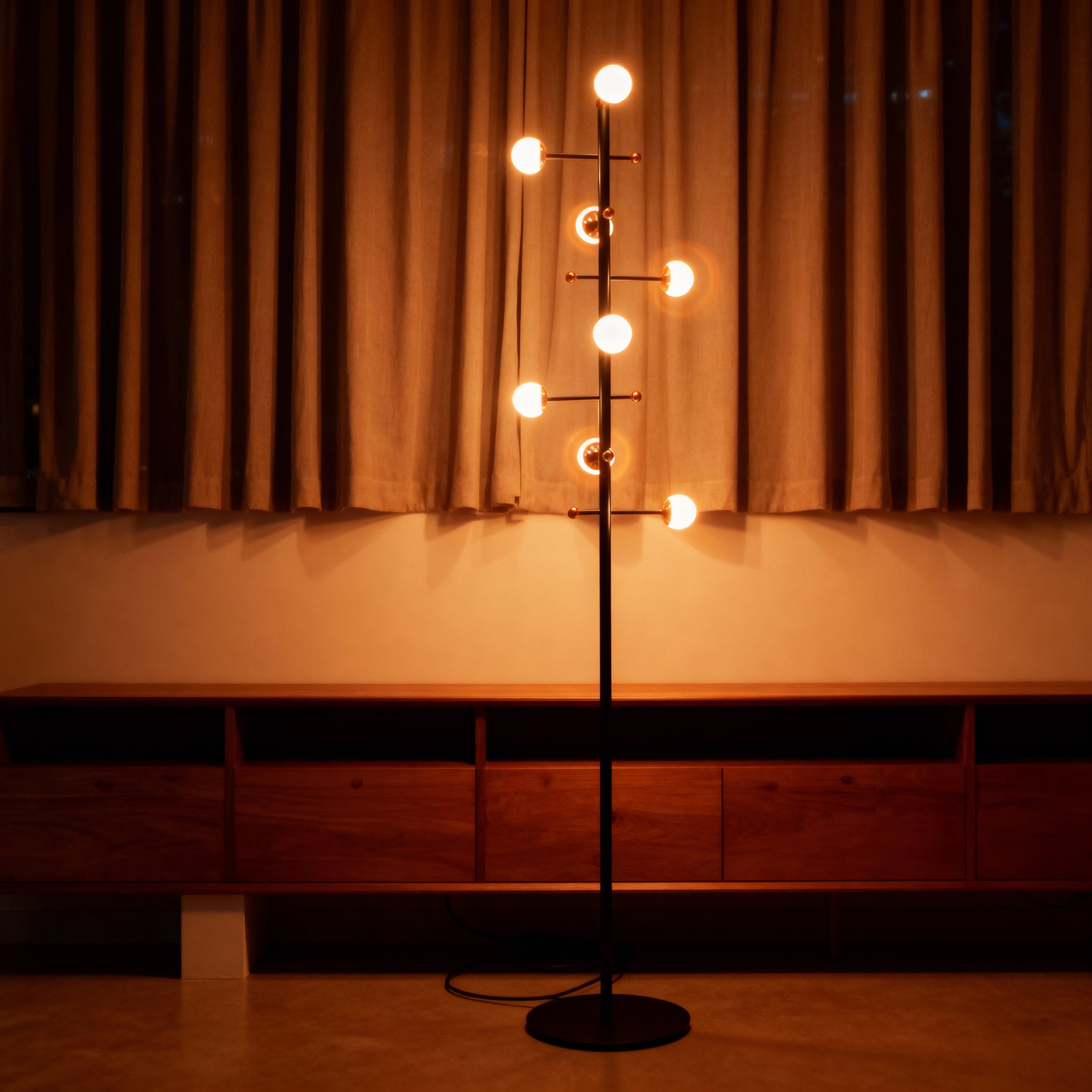 AuraLume Dimmable Floor Lamp In Iron Opal Glass Spheres