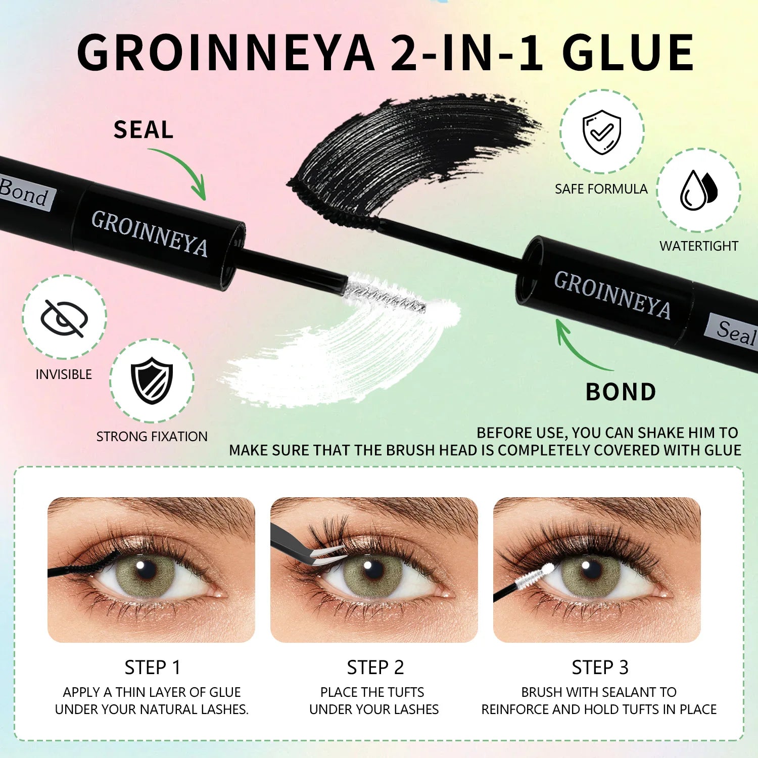 GROINNEYA Kit de cils à faire soi-même, extension de cils en plateau mixte