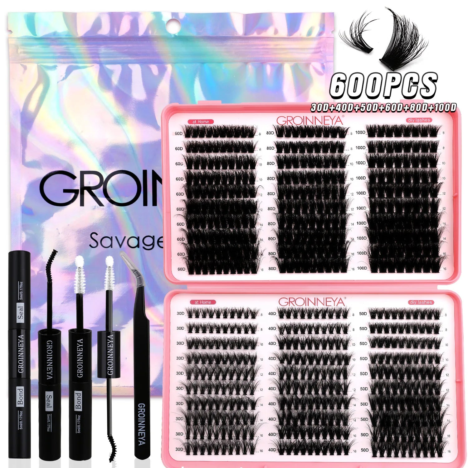 GROINNEYA Kit de cils à faire soi-même, extension de cils en plateau mixte