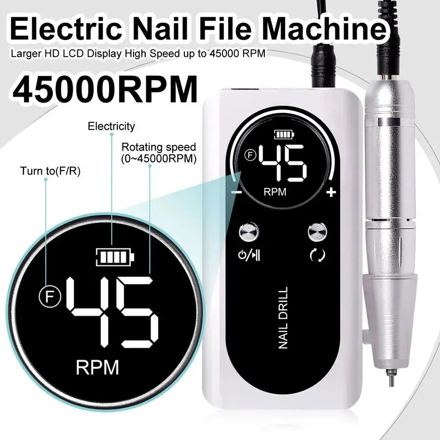 Perceuse à ongles électrique Portable professionnelle 45000 tr/min