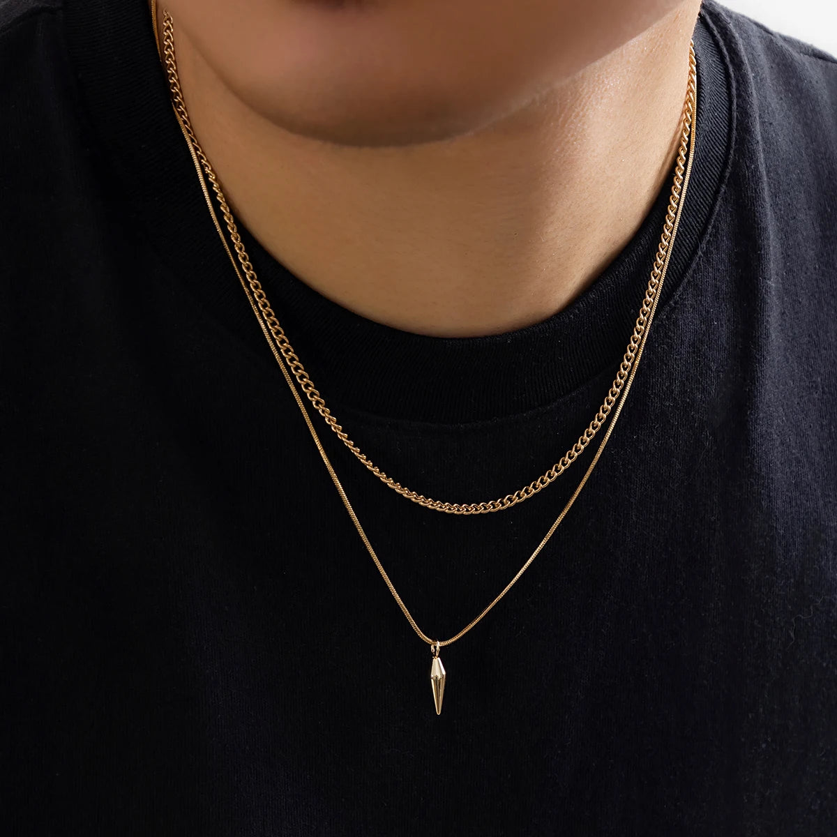 KunJoe 2 pièces/ensemble pendentif à rivets en métal en acier inoxydable collier
