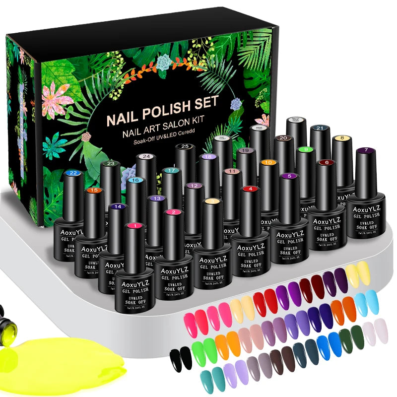 28 pièces/ensemble Gel vernis à ongles ensemble bouteille en verre tremper Belle Chevelure