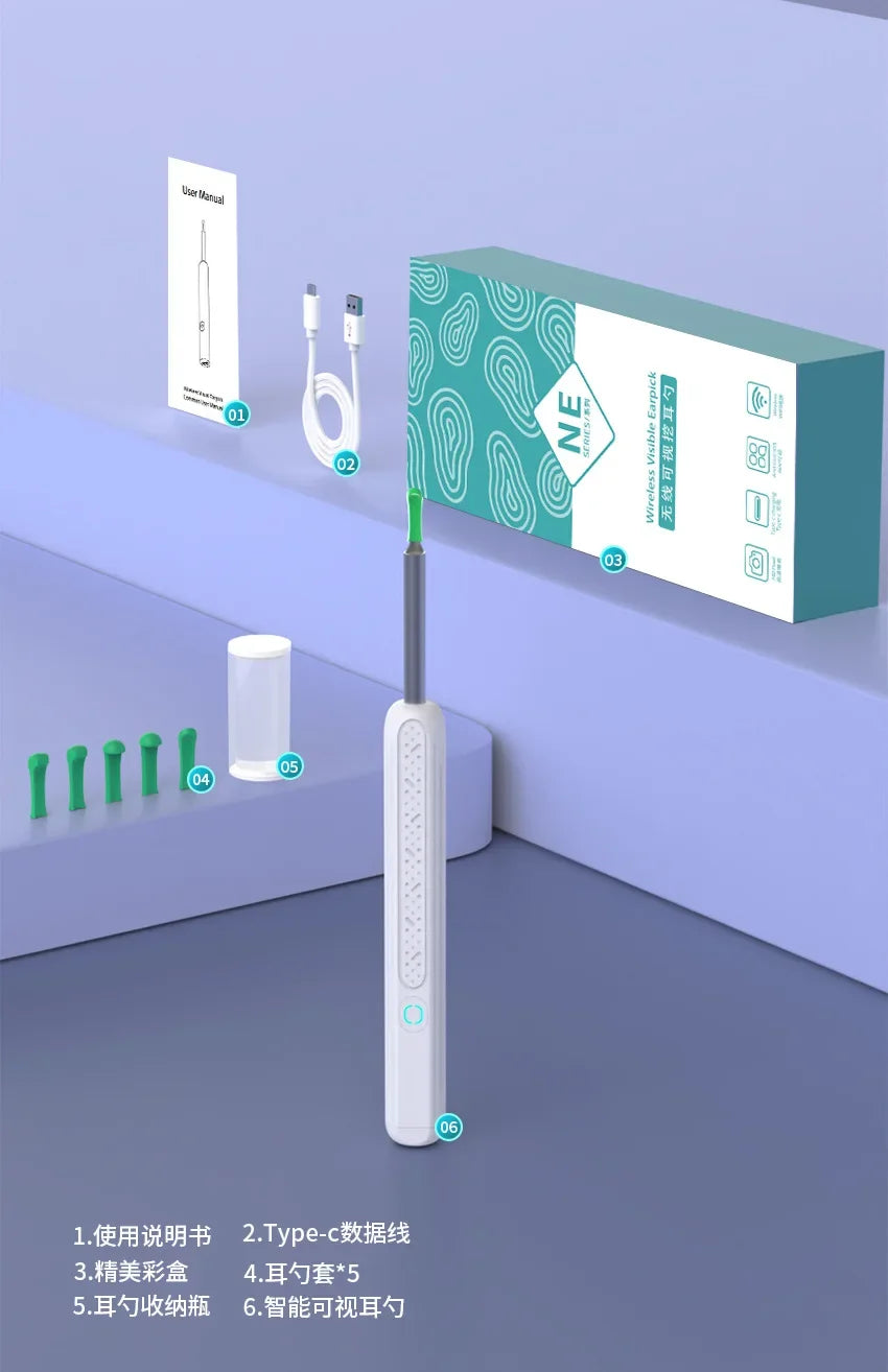Nettoyeur d'oreille visuel intelligent avec caméra, bâtons d'oreille