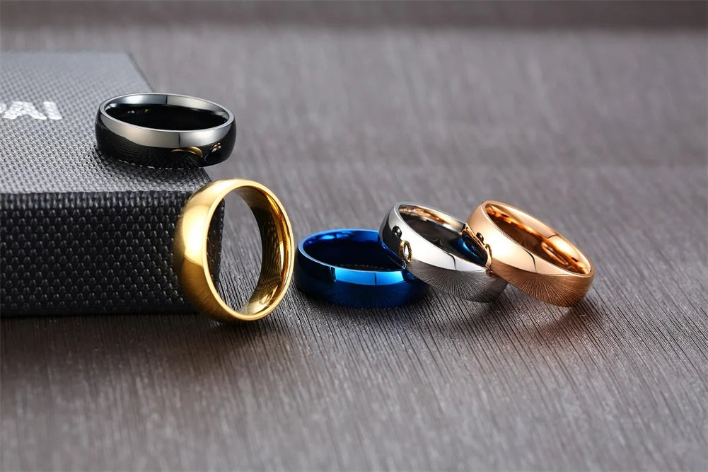 Bague de fiançailles en acier inoxydable pour femmes et hommes