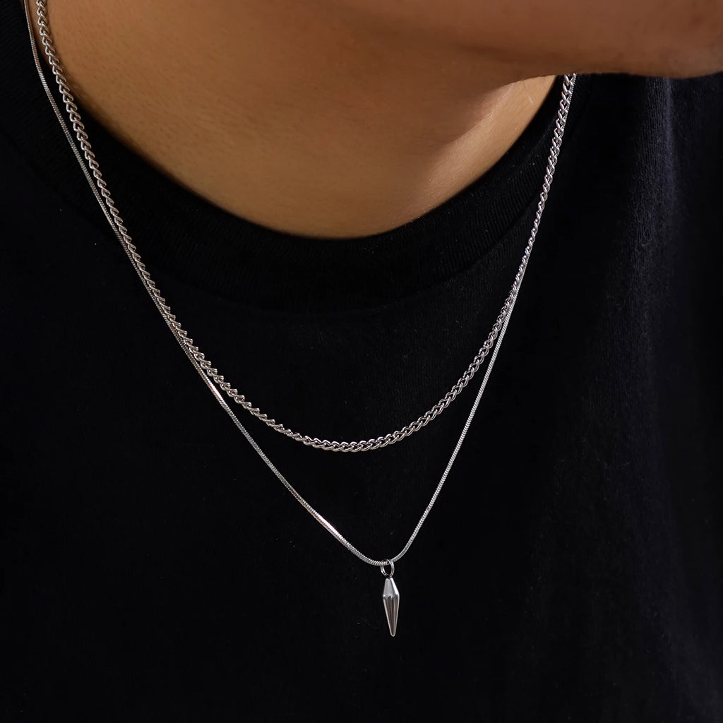 KunJoe 2 pièces/ensemble pendentif à rivets en métal en acier inoxydable collier