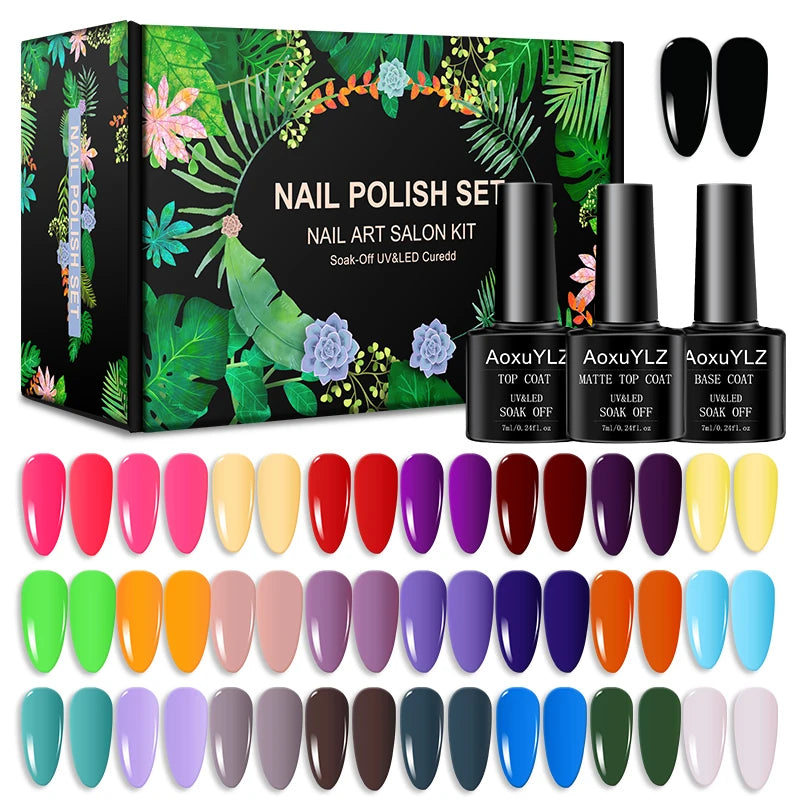 28 pièces/ensemble Gel vernis à ongles ensemble bouteille en verre tremper