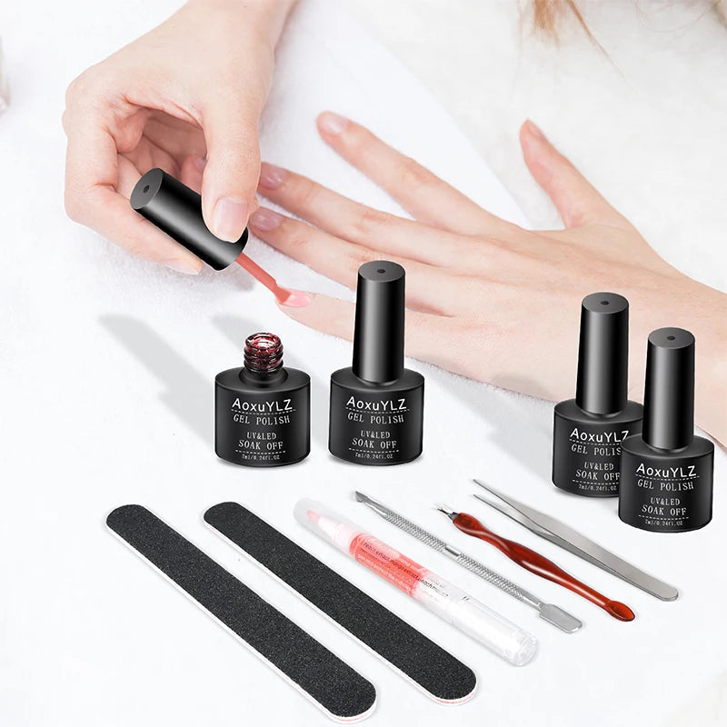 28 pièces/ensemble Gel vernis à ongles ensemble bouteille en verre tremper Belle Chevelure