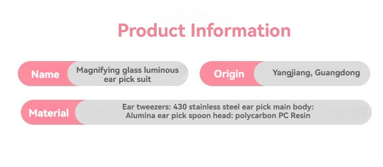 Pelle d'oreille lumineuse, cuillère d'oreille en acier inoxydable avec lumière