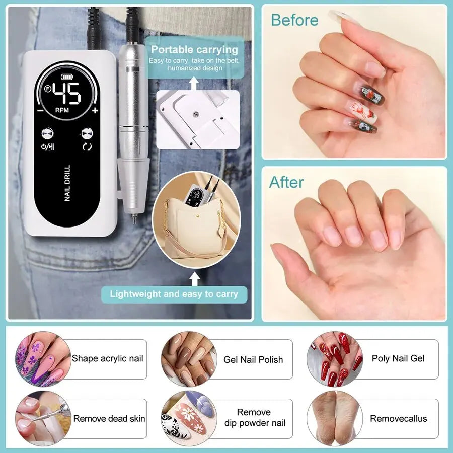 Perceuse à ongles électrique Portable professionnelle 45000 tr/min