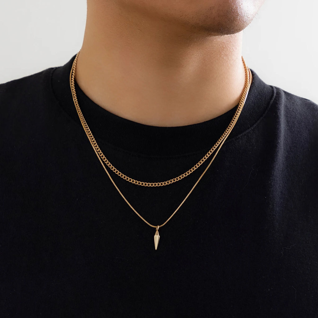 KunJoe 2 pièces/ensemble pendentif à rivets en métal en acier inoxydable collier