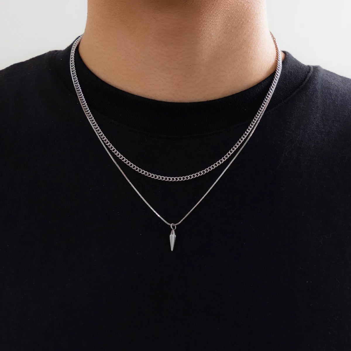 KunJoe 2 pièces/ensemble pendentif à rivets en métal en acier inoxydable collier