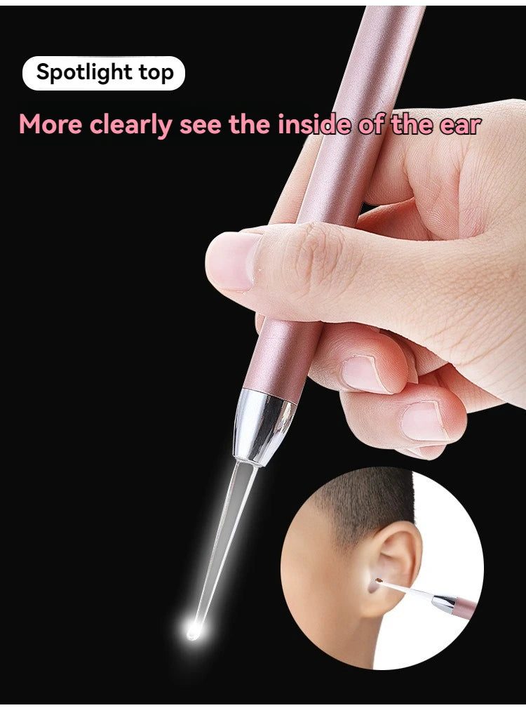 Pelle d'oreille lumineuse, cuillère d'oreille en acier inoxydable avec lumière