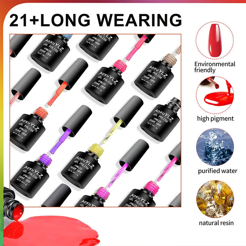 28 pièces/ensemble Gel vernis à ongles ensemble bouteille en verre tremper Belle Chevelure