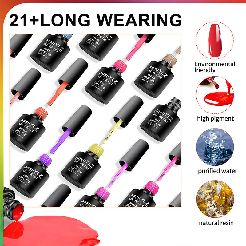 28 pièces/ensemble Gel vernis à ongles ensemble bouteille en verre tremper